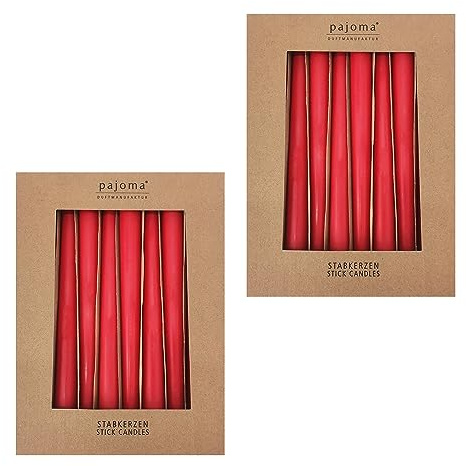 Stabkerzen 12er-Set | Rot | Höhe 25 cm ø 2,2 cm | Brenndauer 7 Stunden - Premium Qualität | einfarbige Spitzenkerzen | pajoma®