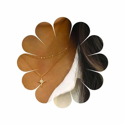 Inateannal Boho Geschichtet Nordstern Choker Halskette Kristall Nordstern Anhänger Halskette Gold Strass Stern Kette Halskette Cz Starburst Halskette Schmuck Für Frauen Und Mädchen