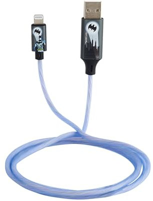 BATMAN Official Licensed Light Up Charging Cable. MFI Lightning To USB cable With Flowing Light Effect, Fast Charge And Data Sync. Suitable For iPhones, iPads And iPods.