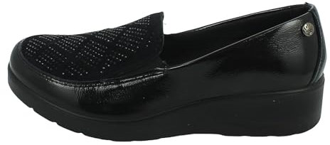 Enval Soft Mocassino Nero in Vernice con Zeppa