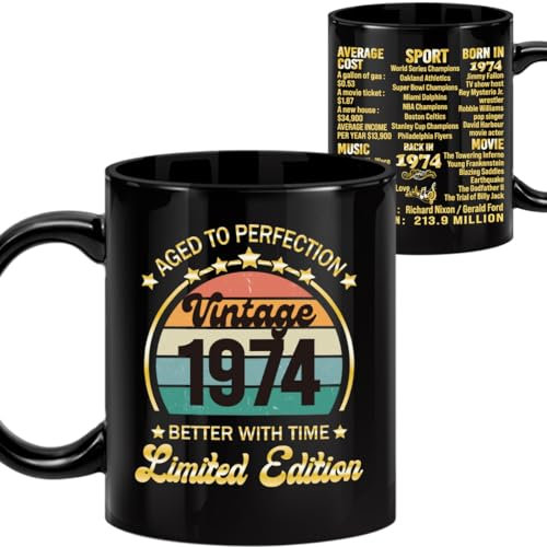 LEJIAJINW Regalos de 50 cumpleaños para él, hombres, feliz 50 cumpleaños, 50 años, estilo vintage de 1975, decoraciones de cumpleaños para papá, marido, papá, abuelo, tío, hermano, taza de cerámica de