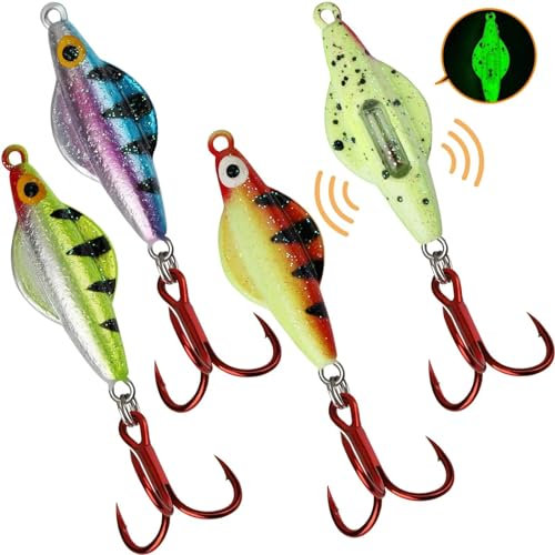 Dovesun Eisangeln Jigs Eisangelköder-Set, leuchtende Eis-Angel-Löffel für Barsch, Crappie, Panfish, Herren, Angelgeschenk, 3 Stück Flyer Löffel
