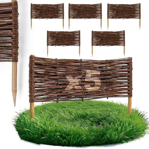 5 x BOGATECO Beeteinfassung aus Weide | 60 cm Lang & 20 cm Hoch | Holz-Zaun Rasenkante | Weiden-Zaun Steckzaun Perfekt für den Garten als Weg-Abgrenzung | Beetumrandungen | Dekorative Zäune