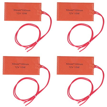 Silicone Rubber Heating Pad, 4PCS 12V 15W Silicone Rubber Heating Pad Flexible Heater Mat with Fast Heating for Tanks, Pipes, 50 X 100mm