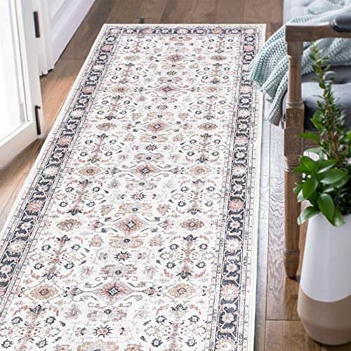 TOPICK Area Teppich Wohnzimmerteppich Vintage Blumenteppich rutschfest Faltbar Dünner Waschbar Läufer Bodenbelag für Innenbereich Büro Schlafzimmer Küche 60x300cm Braun