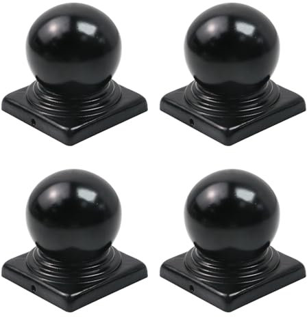 Tsnamay Zaunpfostenkappen mit Kugel, Pfostenkappen mit Kugelkuppel, Deckpfostenkappen mit Schrauben für tatsächliche 80 mm Metallpfosten, Schwarz, 4 Stück