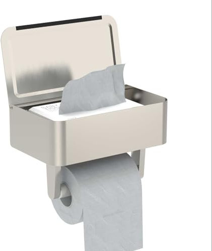 Generic Toilettenpapierhalter mit Feuchttücherbox,Toilettenpapierhalter mit Ablage Wandhalterung aus Edelstahl,Spülbarer Wischtuchspender und Aufbewahrung für Das Badezimmer (Silver)