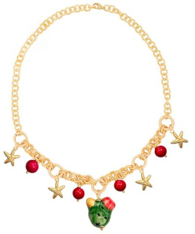 MARARDI Kette Damen Italienische Keramik aus Caltagirona [Kaktus] Goldene Halskette Handmade Italienischer Schmuck Elegant Originale für Alltag Events Hochzeiten Besondere Anlässe