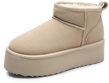 DREAM PAIRS Klassische Schneestiefel für Damen | Stiefeletten Winterstiefel mit Memory Foam Innensohle Leichte Anti-Rutsch Laufsohle FuzzyClassic Mini-Stiefel mit Plateausohl