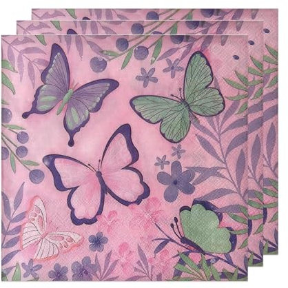 FAINCA 40 Stück Servietten Schmetterling 17 x 17 CM Blumen Servietten Frühling Deko Kindergeburtstag Frühling Tischdeko für Potlucks im Freien Geburtstagsfeiern (Schmetterlinge)