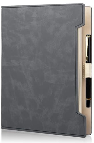 Fosdaling DIN A5 Ringbuch-Notizbuch aus PU-Leder, Nachfüllbares Notizbuch mit 6 Ringen und Einem Stift, Geeignet als Planer, Ordner, Binder, Organizer für die Arbeit, 100 Gsm (Schiefergrau)