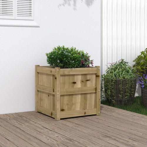 Homgoday Jardinière de jardin 50 x 50 x 50 cm en bois de pin imprégné, pot de fleurs de jardin, extérieur, panier de plantation pour lit surélevé