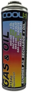 COOL5 - Refrigerant DIY Refrigerant r134a/R12 with Oil - Replacement Gas for Air Conditioner Car - Air Conditioner Refill Set Car - Refill Gas - 290g Net