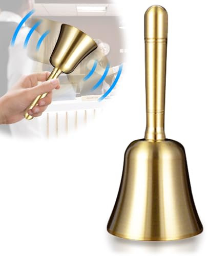 Udbrud Campana de Mano de Metal, Campanillas de Metal con Mango Campana de Servicio Campana de atención Campana de latón Timbre de Recepción Campanas de Mano Noel para Hoteles Cocina Bar (Oro)