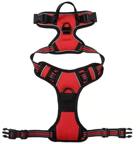Fluffix Anti-Zug Hundegeschirr – Farbe: Rot - Größe: S - Verstellbar, Atmungsaktiv & Reflektierend in Allen Größen Brustgeschirr