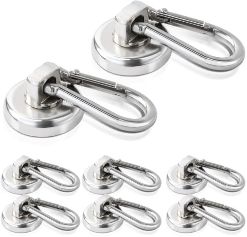 MAGXCENE 8 Stück Magnethaken Extra Stark, Last bis 25kg 360° Drehbar Magnet Haken, 25mm Neodym Magnete mit Haken, Magnet Haken sehr Stark Magnetischer Haken für Küche Camping Garage Büro