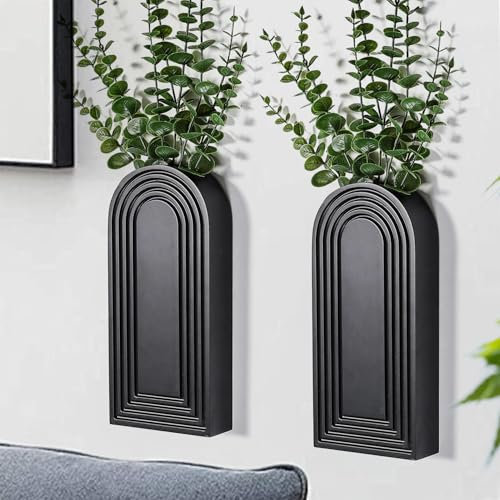 Dnnnii 2 Pack Modern Wall Wood Vase-Entryway Decor, Wood Wall Art, Hallway Decor-Modern Farmhouse & Boho Bathroom Wall Decor-Perfect for Dining Room, Living Room, or Any Narrow Wall Space(Black)