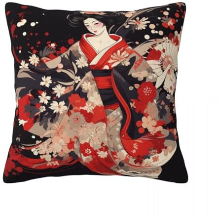 Kissenbezug 45x45 cm 2er Set Outdoor Kissen Japanisch Sofakissen Leinen Kissenbezüge Dekokissen Frau Zierkissen & -hüllen Deko Kissen Quadratisch Pillow Cover für Schlafzimmer Zuhause Gifts -LY131