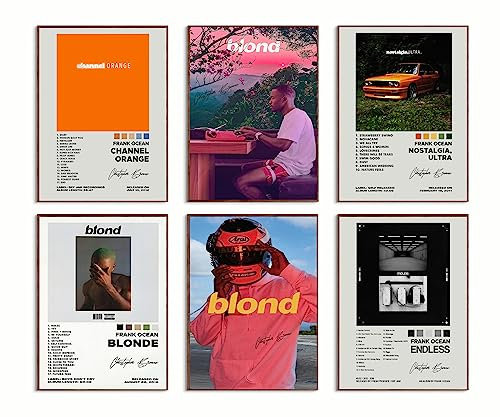 BCLYERBJ Frank Ocean Album Poster Limited Edition Posters ，Rapper Posters Room Aesthetic Canvas Wall Art Prints for Teens, Boys, Girls Room Decor Set of 6 for(8x10inch, Unframed)