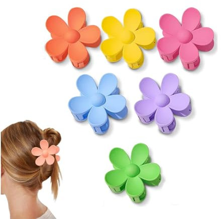 Mollette Capelli Donna,6 Pezzi Fiore Pinze Per Capelli Pinze per Capelli di Fiori Donna Plastica Clip di Artiglio Dei Capelli Fiore Clip di Capelli Antiscivolo per Capelli Donne e Ragazze