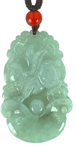 A5GOLD D-Z-K01 Collier en jade, pendentif en pierre de jade naturelle, pendentif du zodiaque chinois, bijoux en jadéite porte-bonheur, Gemme