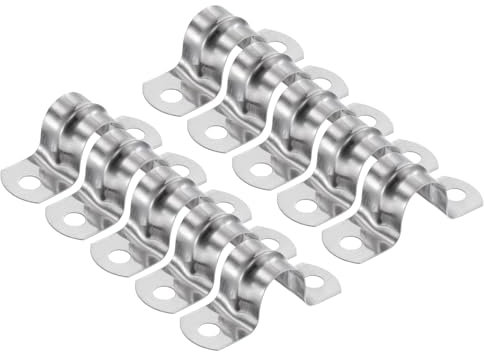 sourcing map 10pcs 5/8 Inch 16mm Conduit Clamps, M16 U Tube Pipe Clamp, Stainless Steel Rigid Pipe Strap, U Shaped Bracket with Two Hole for Pipe Tube Hose Wire Cord Fixing