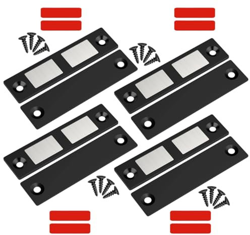 4 Pack Magnetic Door Catch Black, Heavy Duty Cabinet Latch, 30 Lb Cabinet Drawer Door Magnets, Kitchen Magnets Closures, Double Magnets Latch for RV, Cabinet Door, Barn Door