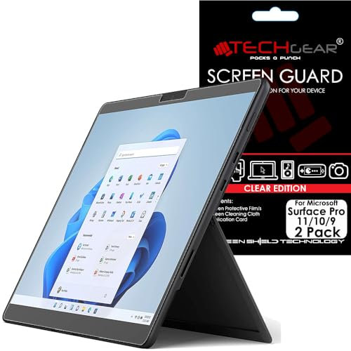 TECHGEAR [Pack of 2 Screen Protectors for Microsoft Surface Pro 11 / Pro 10 / Pro 9 (13 screen) - Ultra Clear Screen Protector Guard Cover + Screen Cleaning Cloth & Applicator Card