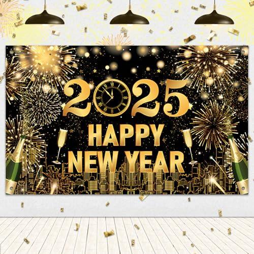 Jemmytu Banner de Feliz Año Nuevo, Decoración Nochevieja, Pancarta de Fondo de Nochevieja 180x110cm, Nochevieja Pancarta, Decoración Año Nuevo 2025, Suministros de Fiesta de Nochevieja