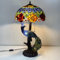 BOTOWI Pfau & Rose Tiffany Stil Buntglas Tischlampe, Vintage handgemachte dekorative Schreibtischlampe Zugschnur Schalter Leselampe für Wohnzimmer Hochzeitszimmer Büro Villa,Blau