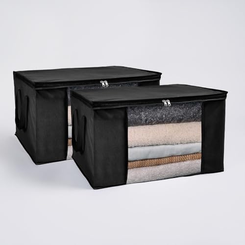 OHS 90.3L Underbed Storage Bag 2 Pack, Foldable Clothes Storage Bag with Zip & Handles Large Underbed Storage Boxes with Lid Dust Proof For Blankets Towels, Grey