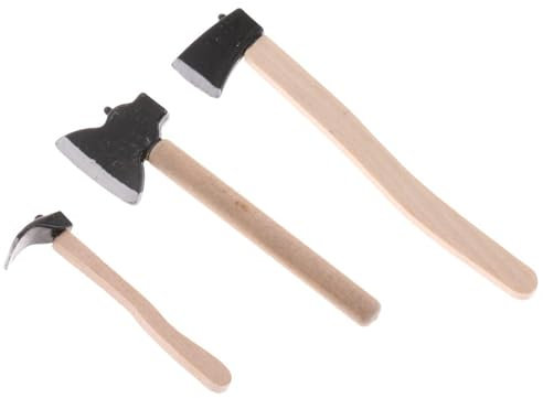 Miniature Axe, Dollhouse Axe 3Pcs/Set, 1:12 Scale Realistic Toy Axe, ooden Artificial Mini Axe, Mini Chopper for Dollhouse