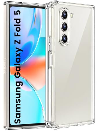 HuwaiH Handyhülle für Samsung Galaxy Z Fold 5 Hülle, Antikratzer, Anti-Schock, Anti-Rutsch Schutzhülle, Unterstützt kabelloses Laden, Nicht Vergilben Anti-Fingerabdruck Hülle(Transparente)