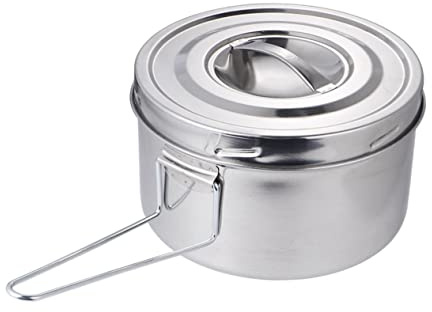 Cabilock 2-stöckige Lunchbox aus Edelstahl Rund mit Drei Fächern und Klappbarem Griff Vielseitig Einsetzbar für Camping und Täglichen Gebrauch