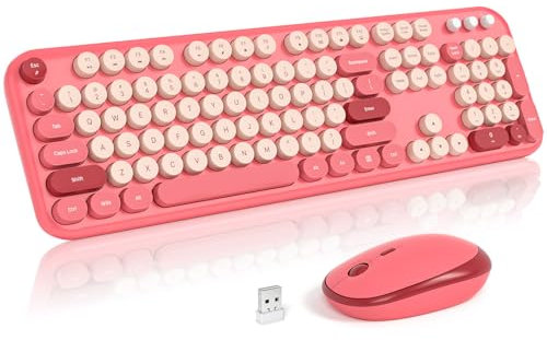 MOFII Wireless Keyboard and Mouse, Retro Typewriter Keyboard and Silent Mouse, 2.4GHz Full Size Keyboard and Mouse Wireless Combo for Laptop, PC, Desktop, Windows (Hot Red)