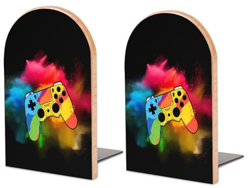 Lot de 2 Serre-Livres en Bois, Serre-Livres colorés en Poudre pour étagères, Serre-Livres antidérapants pour Bureau, Maison, Cuisine, Serre-Livres pour Ranger des Livres 12,7 x 7,6 cm