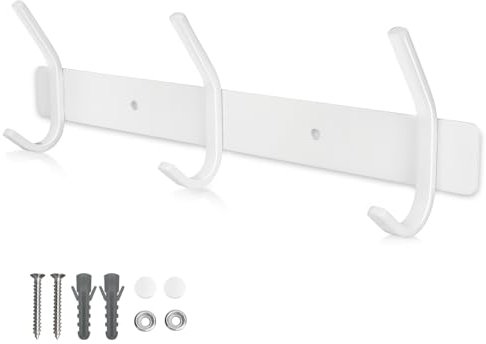 Qiannhee Appendiabiti da Parete Bianco 30CM Fino a 30KG Resistente Attaccapanni da Muro Moderno Portaoggetti Bagno a 3 Acciaio Inox Ganci per Cappotti Cappelli Giacche Cucina Giardino Camera da Letto