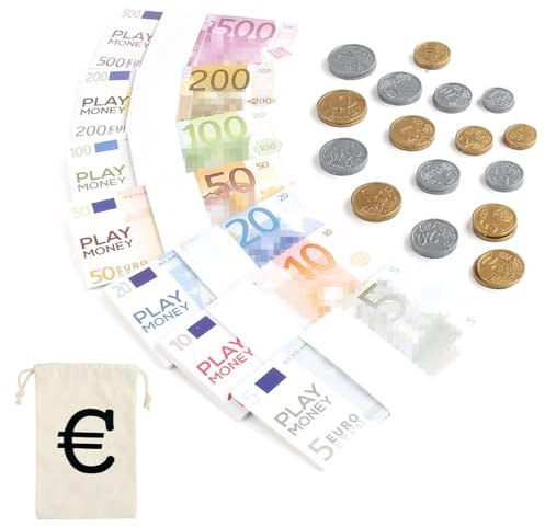 XPEX Jeu de 203 faux billets, euros learning ressources Kit de pièces en euros, monnaie factice, billet factices, caisse enregistreuse enfants, maternelle ressources, marchande enfants