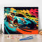 TISHIRON Peinture par numéros coloré à carreaux voitures de course adultes tableau de couleur pour débutants dessin de voiture de course peinture avec 3 pinceaux peinture sur toile peinture à l'huile
