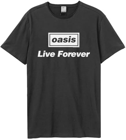 Amplified Live Forever Oasis T-Shirt Crew Neck Charcoal L