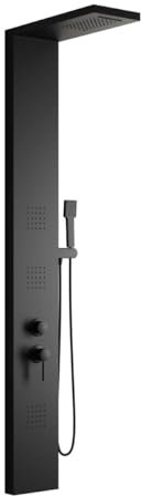 AMBRA WATER Colonna pannello doccia in acciaio inox con doccetta, flessibile e getti orizzontali massage modello sirio, Nero Opaco