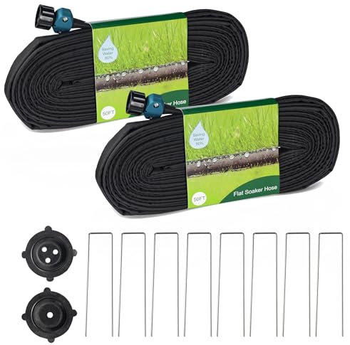 Hourleey Flacher Tropfschlauch, 30 m für Garten, 30 m (15 m x 2) verbindbarer konsistenter Tropfbewässerungsschlauch, auslaufsicher, zweilagiges Design, spart 80 % Wasser, Gartensystem, Wasserschlauch