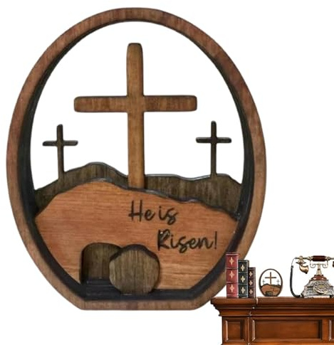 Resurrected Tomb Easter Decoration, Wooden Empty Tomb Easter Scene, Creative Wooden Resurrection Tomb Decoration Ornaments, Easter Resurrection Scene Tiered Tray Decorations For Christian Decor