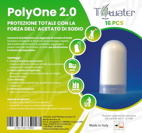 T4Water PolyOne 2.0 – Ricarica Polifosfato con Acetato di Sodio | Elimina il calcare già formato grazie all’Acetato e lo previene | Formula universale, Made in Italy