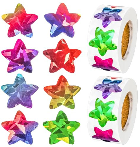 Tucnoeu 1000 Stück Sterne Aufkleber Holografischer Glitzer Sticker, Klein Sticker Sterne Rolle, Selbstklebende Belohnungsaufkleber für Kinder und Lehrer
