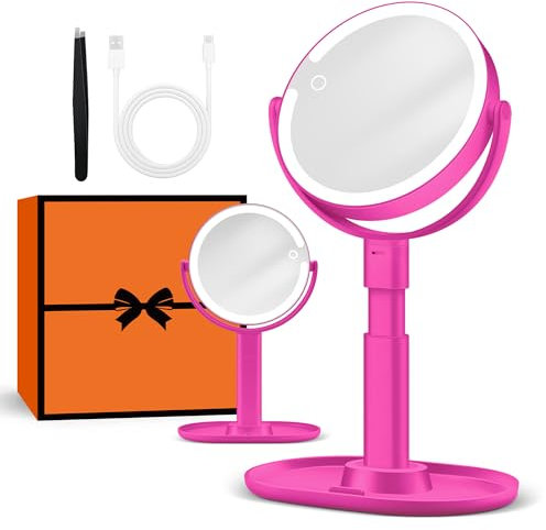 B Beauty Planet Beleuchteter Makeup Spiegel 30X Vergrößerungsspiegel mit 3 Farblicht, dimmbare LED & höhenverstellbar - Kosmetikspiegel 2-seitig für Badezimmer - Geschenk für Frauen Magenta