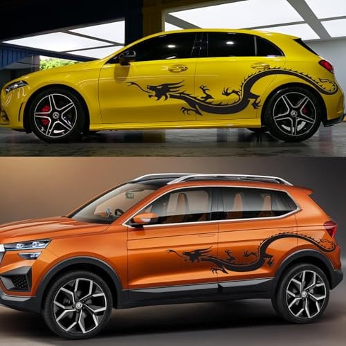 2 Stück Auto Karosserie Aufkleber Vinyl Grafik Autoaufkleber, Große Drachen Grafik Dekorative Aufkleber Dekoration Zubehör für Autos/LKW/SUVs(Schwarz)