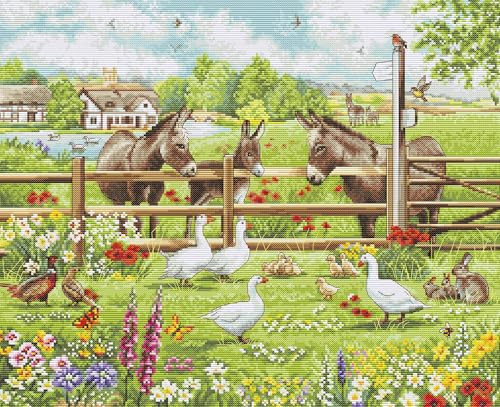 Kreuzstich Stickpackung Eselhof, Zählmuster, 39x32cm