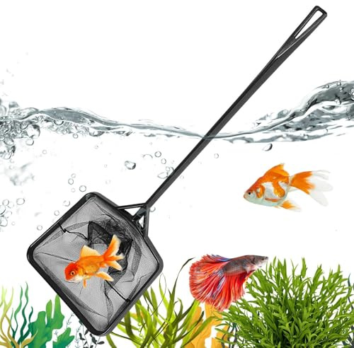 WJnflQN Fish Nets for Cleaning, Lightweight Fine Catch Net, Compact Cleaning Net with Ergonomic Handle for Aquarium, Bath and Garden Pond