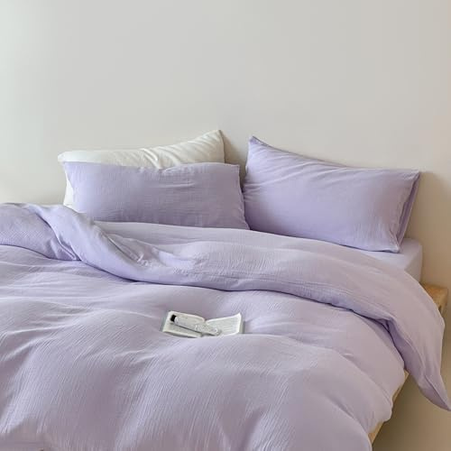 Nayoroom Musselin Bettwäsche 135x200 Baumwolle Lila Baumwoll Bettbezug Set | ÖKO-TEX,Bettwäsche-Sets,Flieder,Mädchen,Aesthetic,Modern,Einzelbett,Violett,Deckenbezug,Kissenbezug 80x80 cm,Reißverschluss